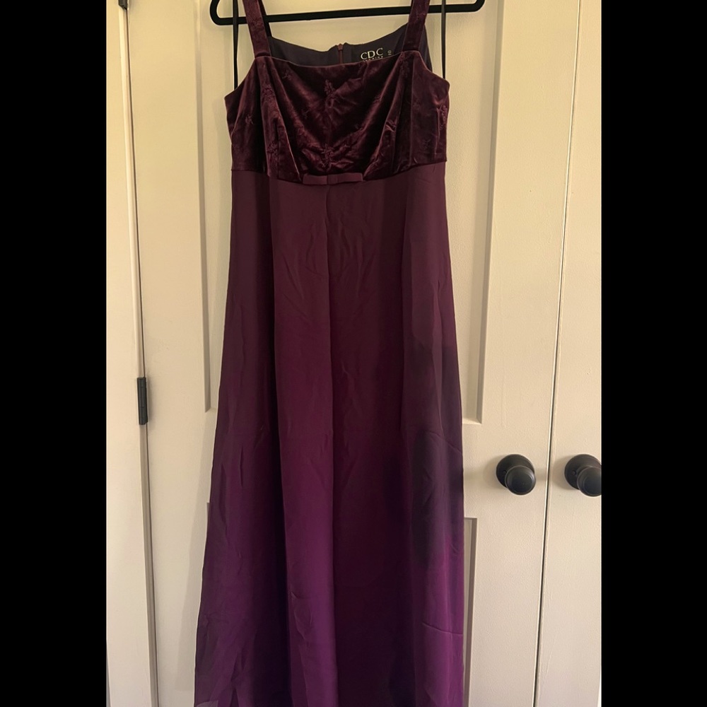 Wine color long formal gown.